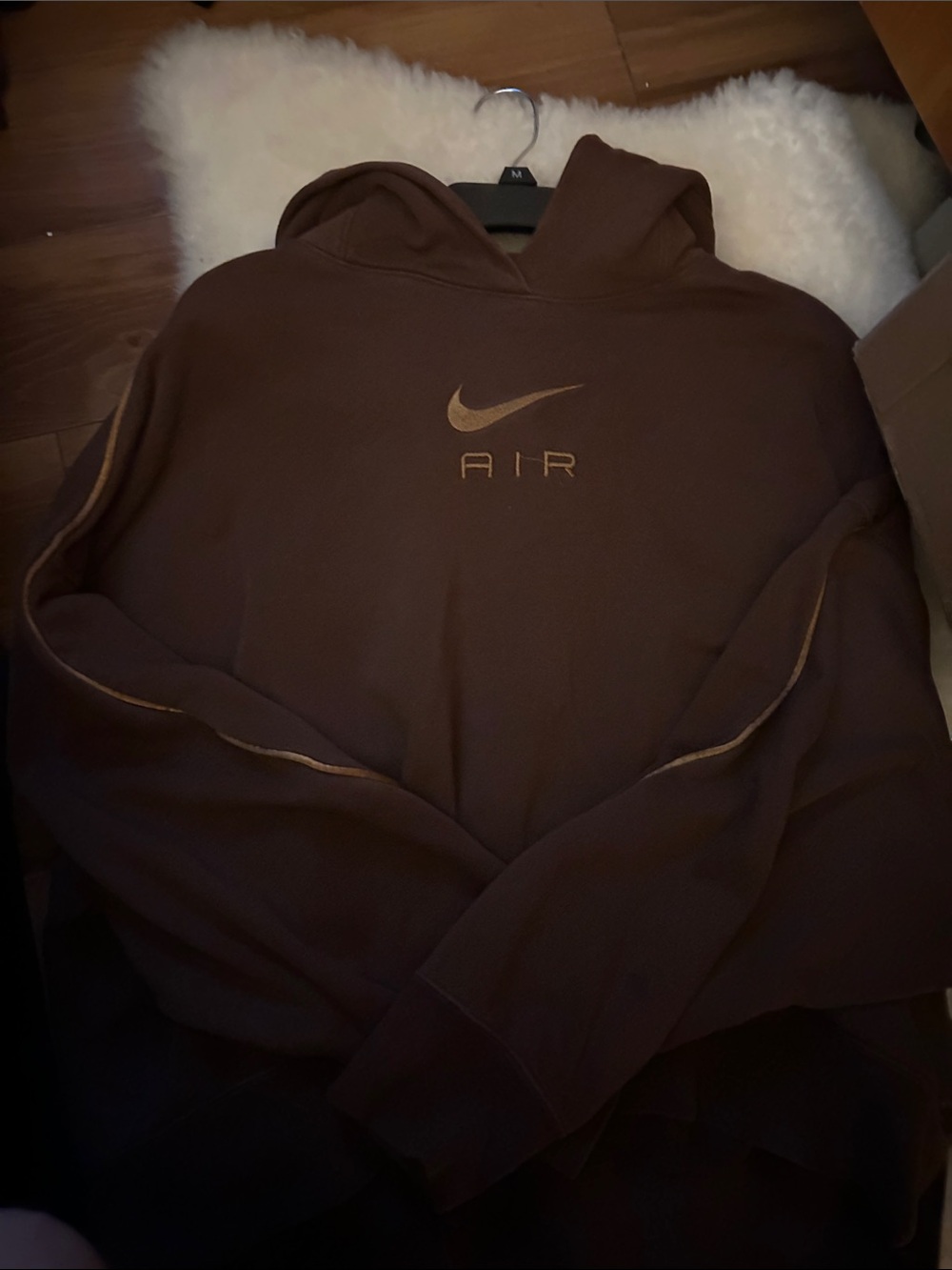 Cropped oversized Nike Brown Air Logo Hoodie with Contrast bronze Piping Medium